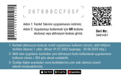 Fazilet Mobil Takvim Aktivasyon Kartı