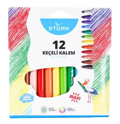 STORK 12 RENK JUMBO KEÇELİ KALEM - 1